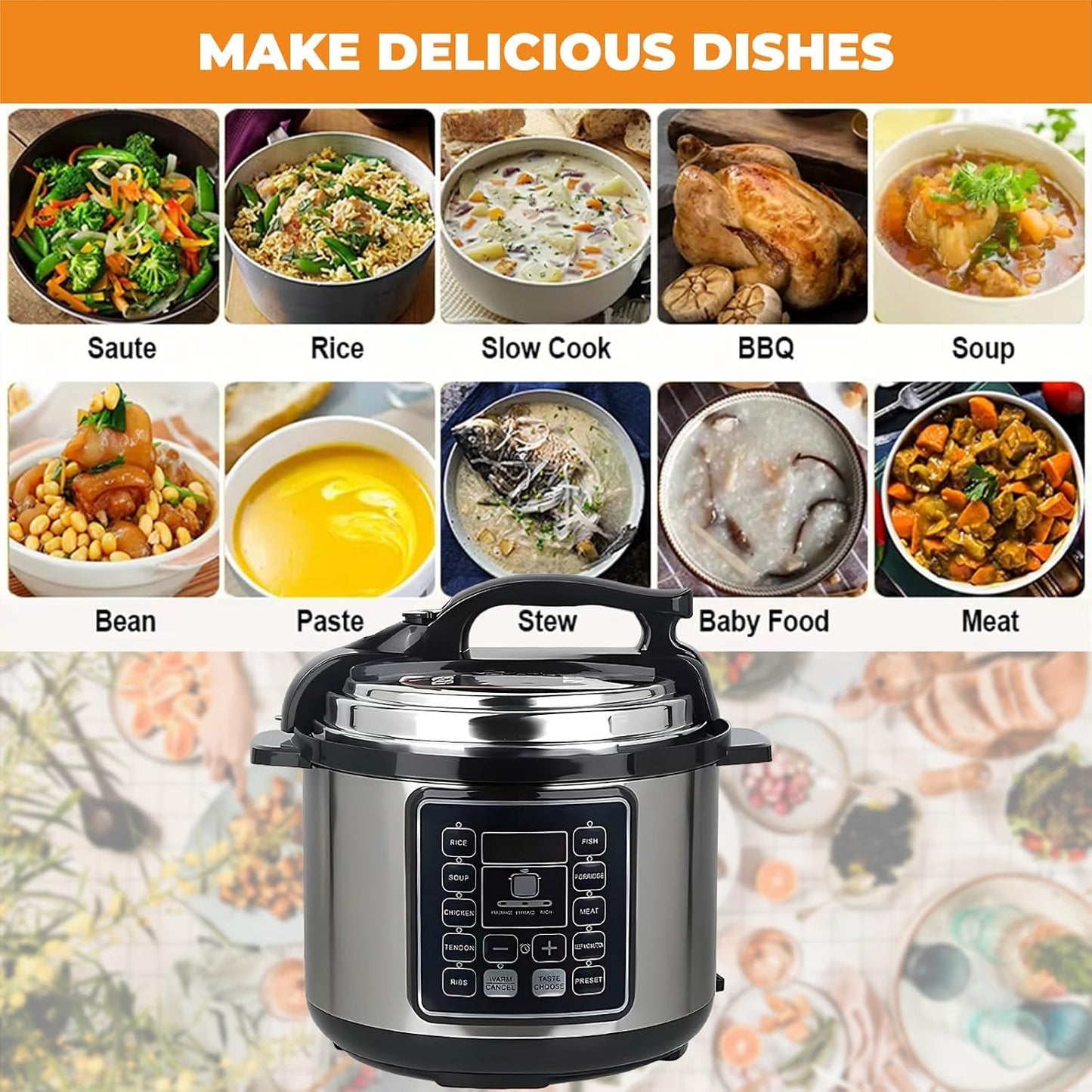 SUTIE Electric Pressure Cooker 6Liter Large Capacity with Timers, Steam Tray/Basket, On/Off Power Switch, Indicator Light(s), Cool-Touch Exterior, Auto Shut-Off