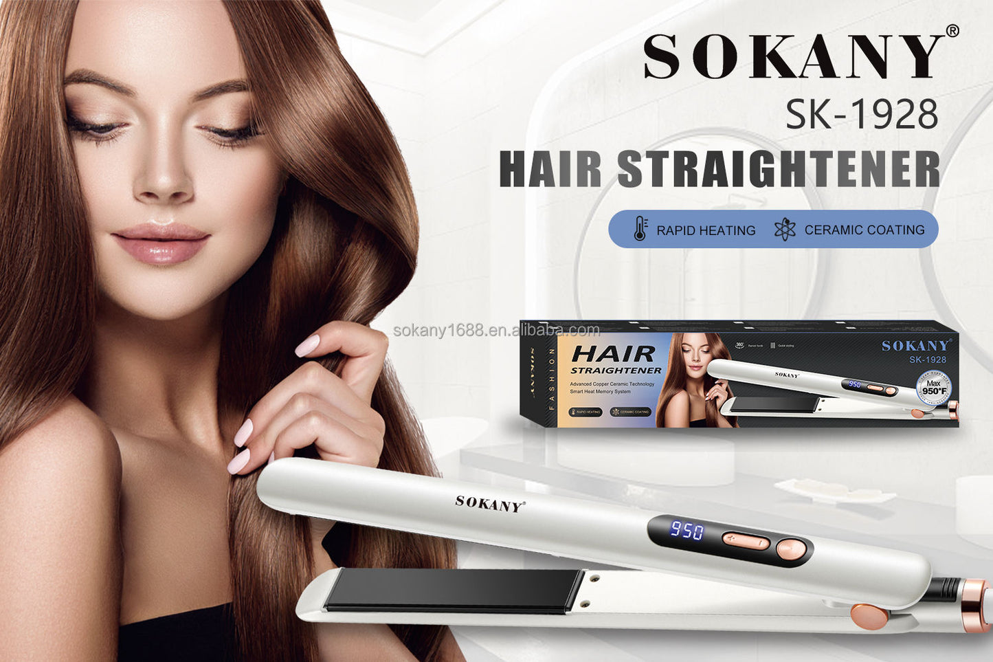New SOKANY Professional Hair Straightener Temperature Control Option & Ceramic Tourmaline Plate