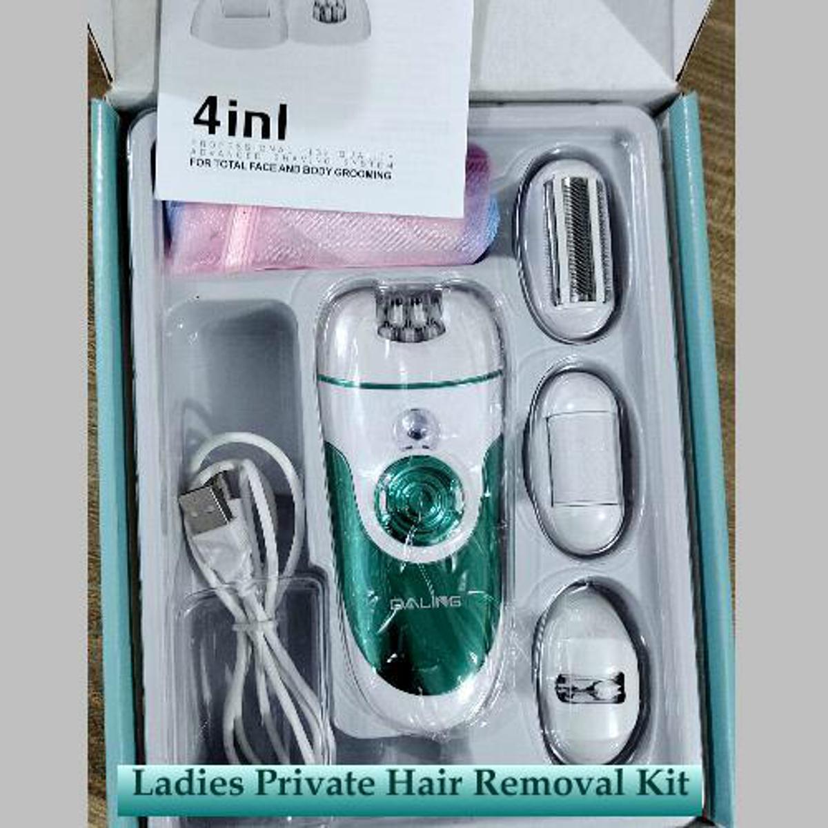 Rechargeable Electric Epilator, Hair Shaver, Clipper & Callus Remover, with Light, 4 Replaceable Cutter/Massage Head, for Female Scraping, Bikini Hair Removal, Grinding Feet